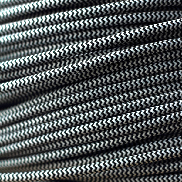 Cloth Covered 3-Wire Round Fabric Cord Black/White Double Stitch Tracer Thread 
