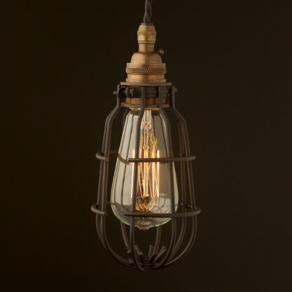 Antique brass socket enclosed cage pendant black cage