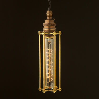 Antique brass socket tube cage pendant spiral vintage globe