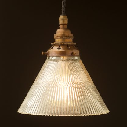 Glass cone ribbed Pendant Antique brass