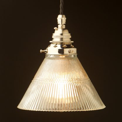 Glass cone ribbed Pendant Nickel