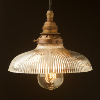 Glass dish ribbed Pendant Antique brass