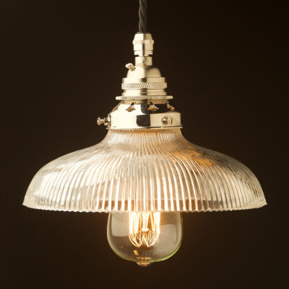 Glass dish ribbed Pendant Nickel