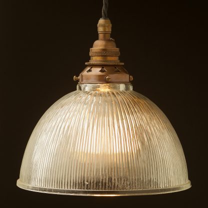 Glass dome ribbed Pendant Antique brass
