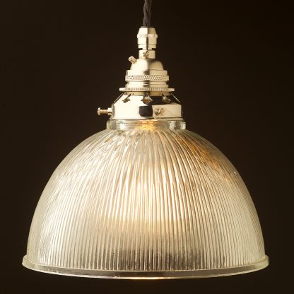 Glass dome ribbed Pendant Nickel