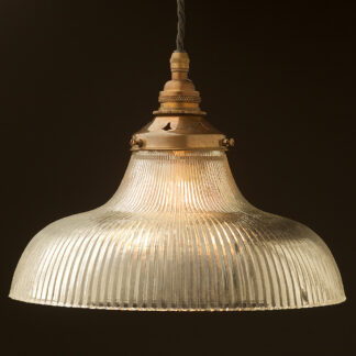 Large glass dish ribbed Pendant Antique brass