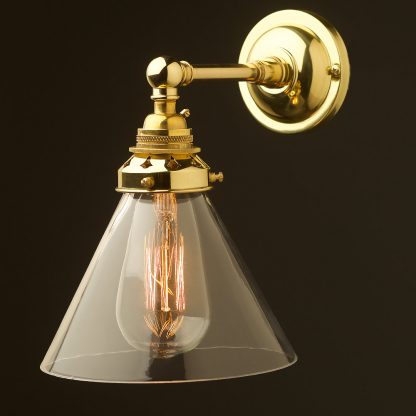 New Brass Straight arm wall sconce glass cone shade