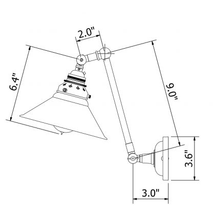 Adjustable arm wall sconce Dimensional Drawing