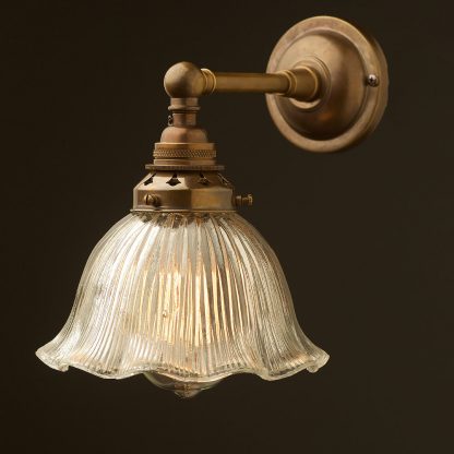 Antique Brass Straight arm wall sconce fluted bell holophane shade
