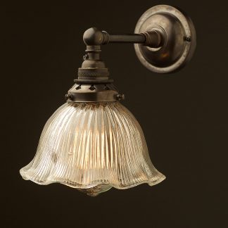 Bronze Straight arm wall sconce fluted bell holophane shade