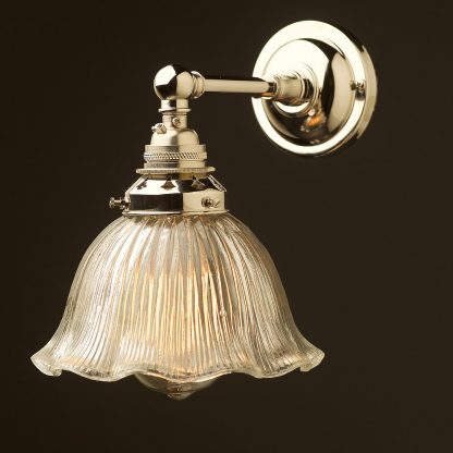 Nickel Straight arm wall sconce shade fluted bell holophane shade