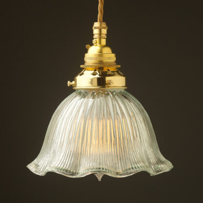 Medium fluted holophane glass Pendant New brass