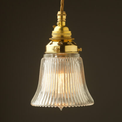Small Bell shaped holophane glass Pendant New brass