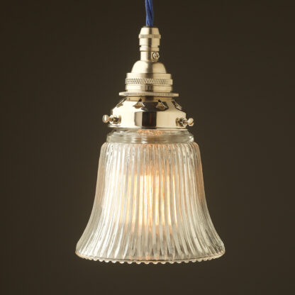 Small Bell shaped holophane glass Pendant Nickel