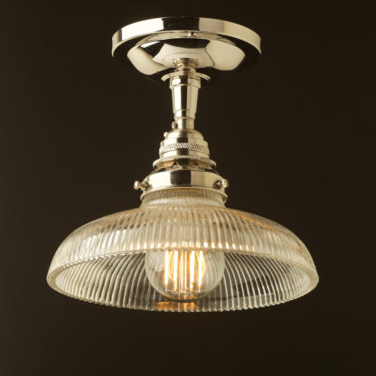 Nickel ceiling mount light holophane dish
