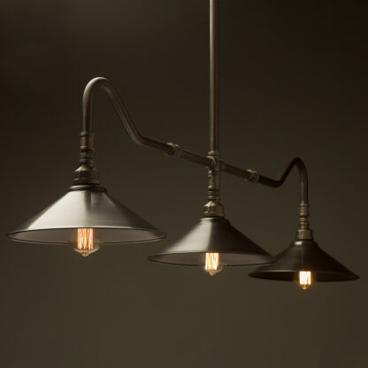 Plumbing Pipe Billiard table light raw steel with fixed antiqued steel shades