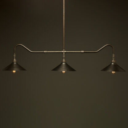 Plumbing Pipe Billiard table light raw steel with fixed antique steel shades