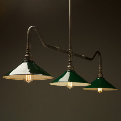 Plumbing Pipe Billiard table light raw steel with fixed green shades