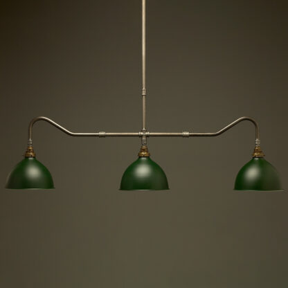 Plumbing Pipe Billiard table light raw steel with green dome shades