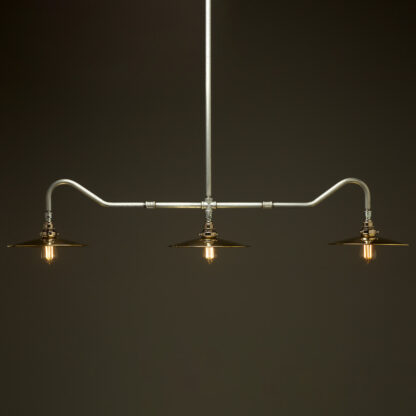 Plumbing Pipe Billiard table light galvanised with flat brass dome shades