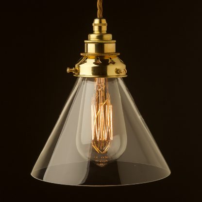 Clear glass cone lampshade pendant new brass