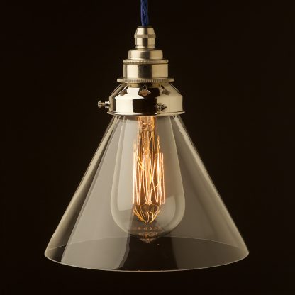 Clear glass cone lampshade pendant nickel