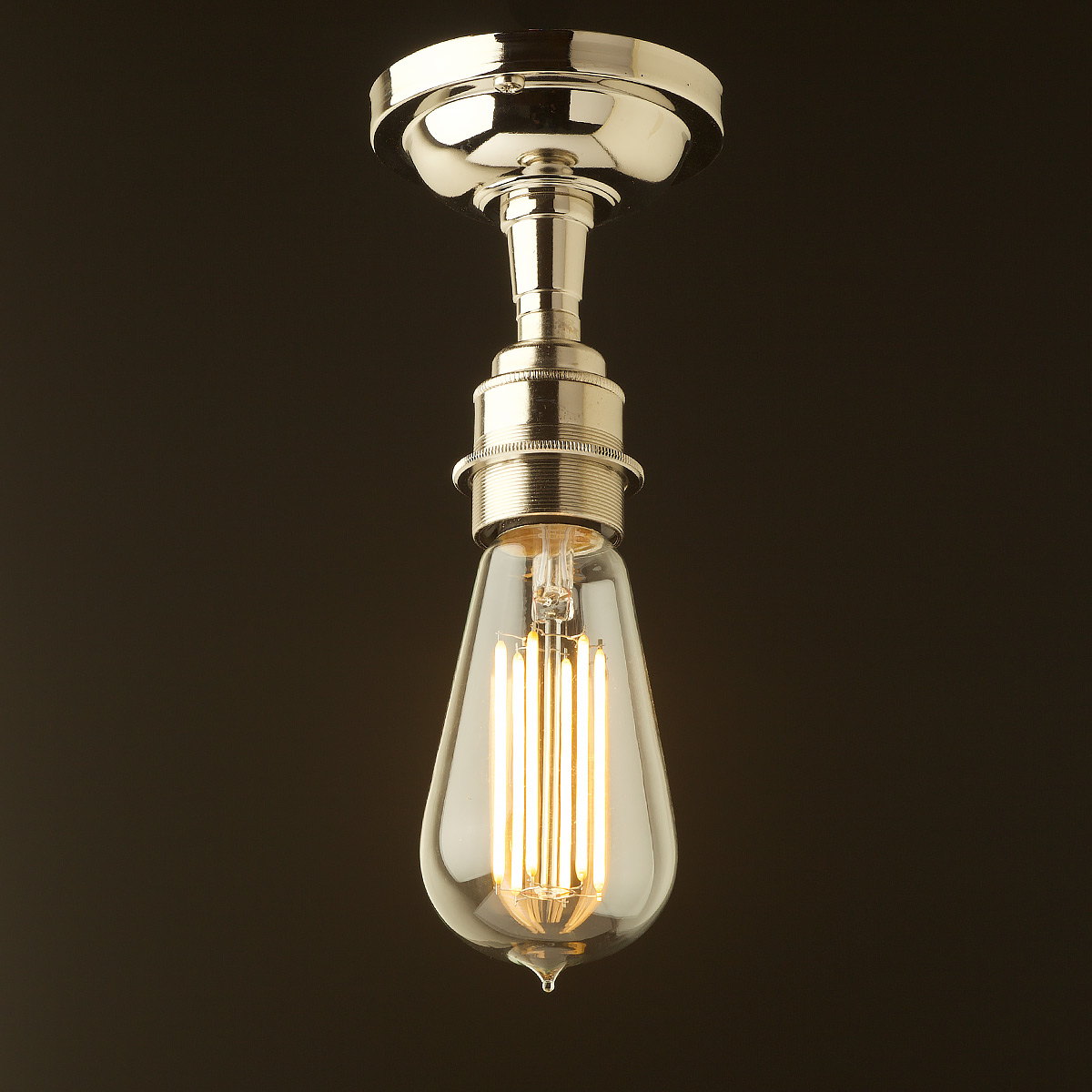 Edison Screw Metal and Ceramic Earthed Bulb Holder in Silver Nickel Finish E27