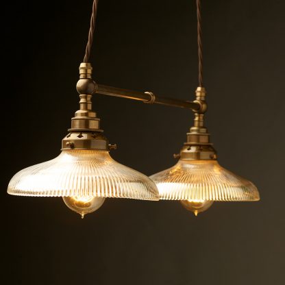 Two Light Shade Brass E27 Pendant