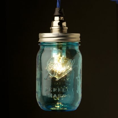 Blue glass Preserving Jar Nickel E14 pendant 45mm bulb