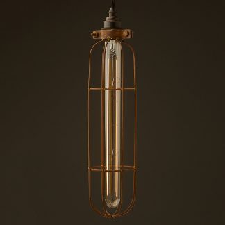 Long Antiqued Cage Pendant and 38mm LED tube bulb