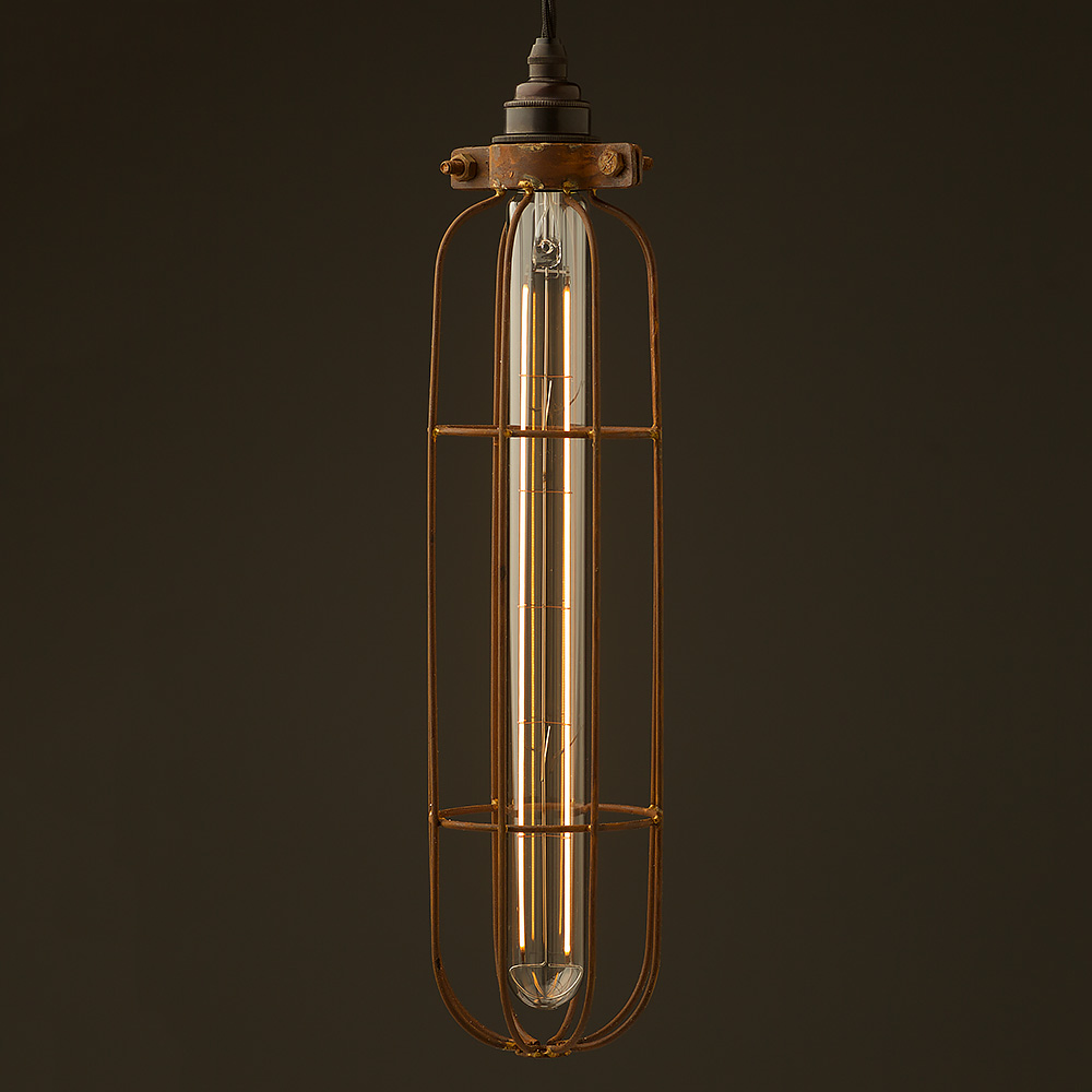NEW Brass Lampholder Brown TWISTED Cord Ceiling Pendant Edison Light Bulb Cage 