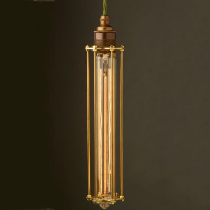 Brass Long Tube cage pendant 38 mm bulb