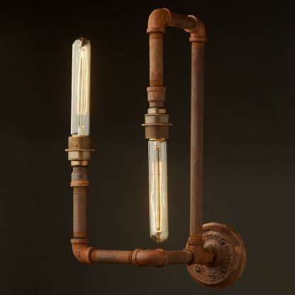 Plumbing Pipe Wall Lamp E27 Opposing Bulbs Rusty pipe antique brass lamp holdersPlumbing Pipe Wall Lamp E27 Opposing Bulbs