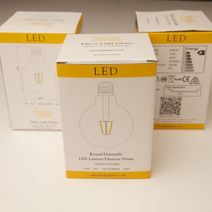 3.5 Watt Dimmable Filament LED E27 Clear 95mm round bulb