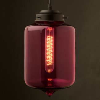 Rose colored glass straight edged jar pendant