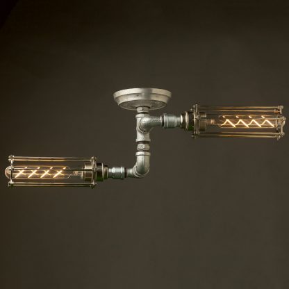 Industrial Galvanised Twin Cage Tube Ceiling Light LED zig zag