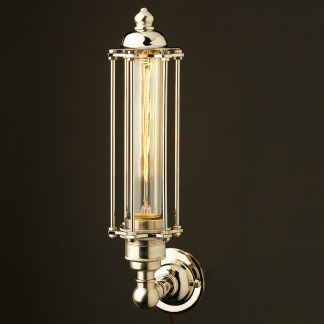 Nickel Medium Bulb Cage Upright Wall Lamp vintage tube globe