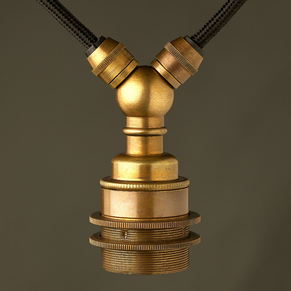 Bulb Holder E27 Brass Lamp Pendant With Shade Ring & Brass Cord Grip 