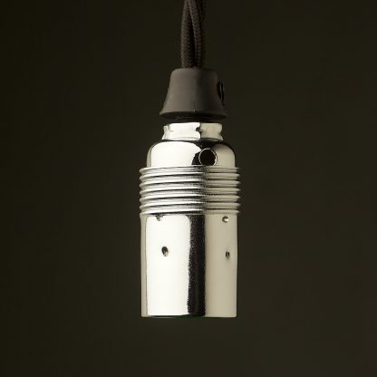 Smooth Nickel Plate Lamp holder Edison E14 fitting black cordgrip