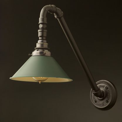 Black Angled Plumbing pipe wall lamp antiqued green shade
