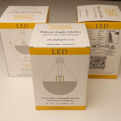 8 Watt Dimmable Crown Silver Filament LED E27 125mm