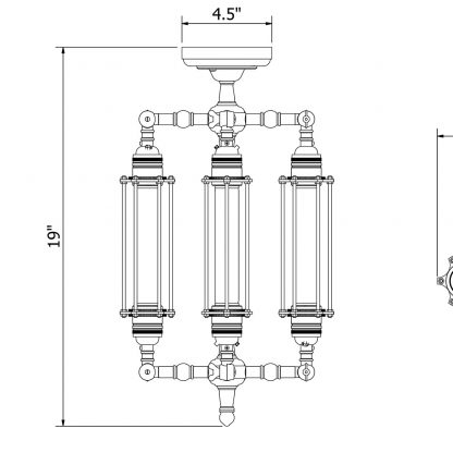 Four Cage tube bulb pendant 185mm dimensions