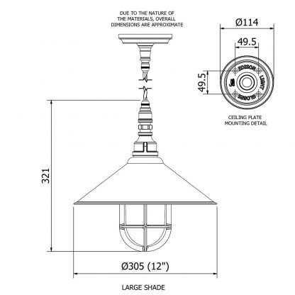 Plumbing Pipe And Shade Pendant Caged dimensions