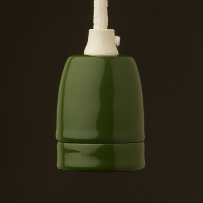 Green Fine Porcelain E27 pendant lamp holder white cordgrip