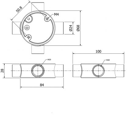 4 Way 20mm Conduit Outlet Junction Box dimensions