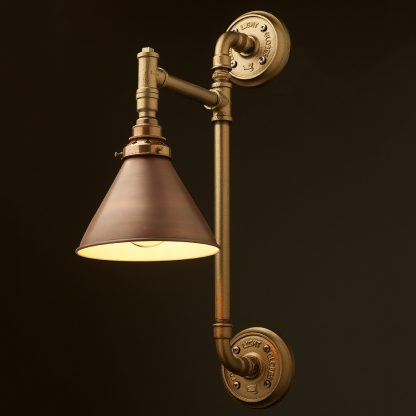 Painted brass twin mount plumbing pipe wall light bronze cone