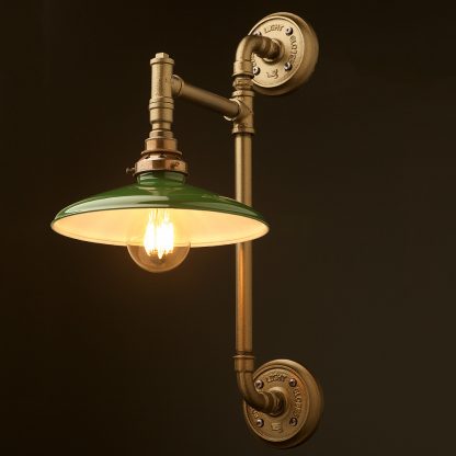 Painted brass twin mount plumbing pipe wall light green shade