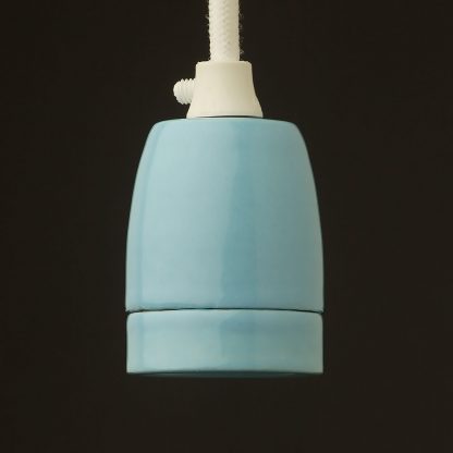 Blue Fine Porcelain E27 bare bulb pendant