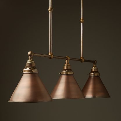 Antique Brass 3 Lamp Billiard table light bronze cone
