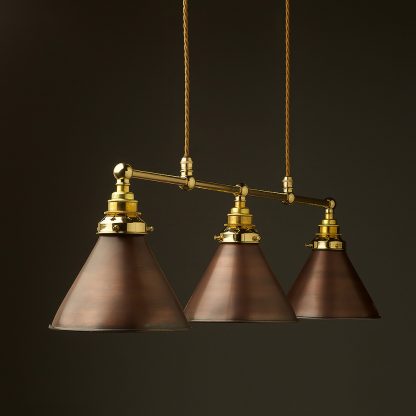 New Brass 3 Lamp Billiard table light bronze cone pendant